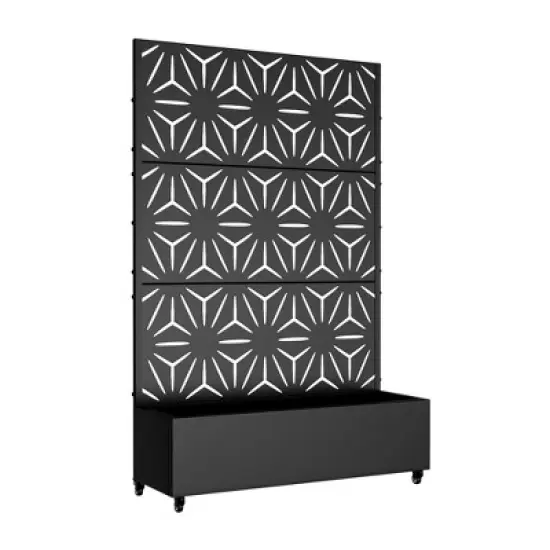 PexFix 72 in. x 47 in. Outdoor Metal Trellis with Planter Box in Star Pattern in Black image {2}