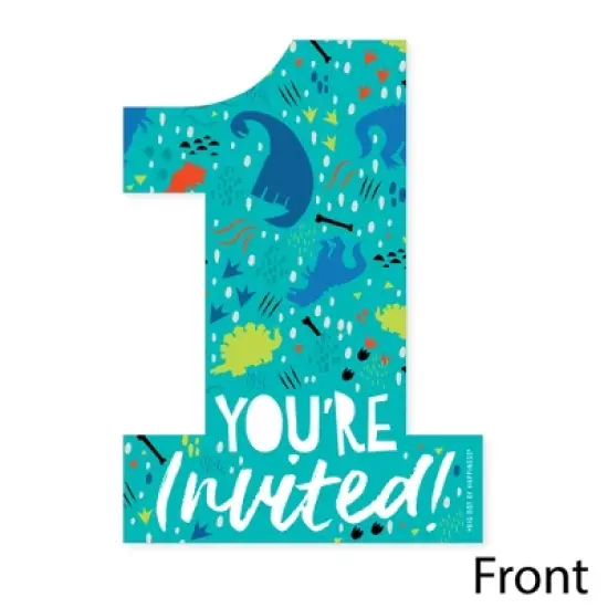 Big Dot of Happiness 1st Birthday Roar Dinosaur - Shaped Fill-In Invites ONEasaurus Dino First Birthday Party Invitation Cards with Envelopes - 12 Ct image {2}
