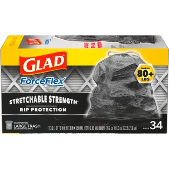 Glad ForceFlex Large Drawstring Black Trash Bags - 30 Gallon - 34ct image {9}