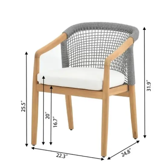 Linear Planked Wood 6 Piece Outdoor Dining Set Textured Weave Back Armchairs & Rectangular Table Ensemble image {4}