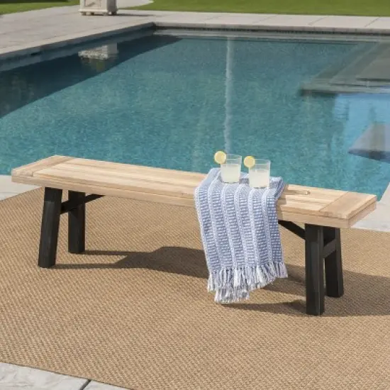GDFStudio Betteravia Outdoor Acacia Wood Dining Bench, Brushed Gray/Brushed Mahogany image {1}
