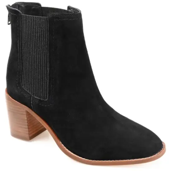 Journee Signature Womens Genuine Leather Tazlyn Round Toe Stacked Chelsea Booties image {9}