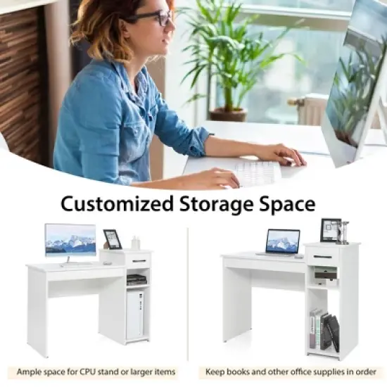 Costway Computer Desk PC Laptop Table w/ Drawer and Shelf Home Office Furniture image {7}