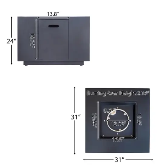 33-Inch Square Outdoor Iron Fire Pit With Built-In Propane Tank Storage - 50,000 BTU, Dark Grey image {5}