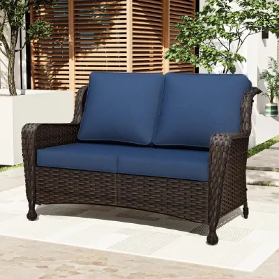 UPTIOT Wicker Outdoor Patio Loveseat image {7}