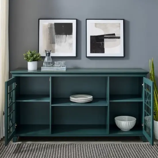 Bayland Transitional Double Fretwork Door Sideboard Antique Dark Teal - Saracina Home image {1}