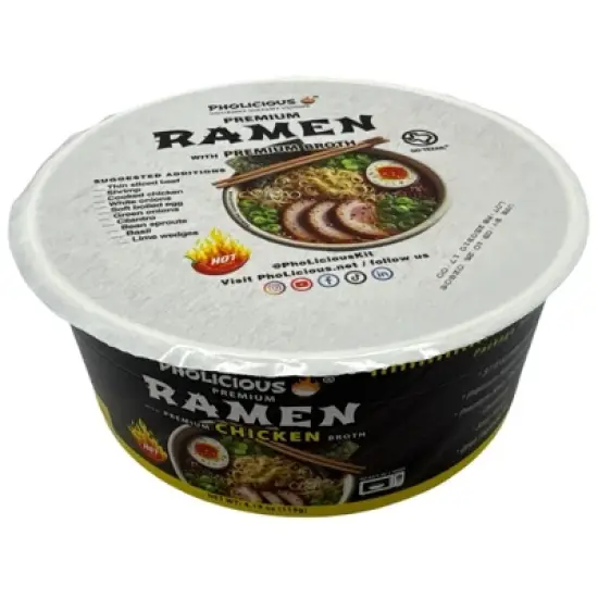PREMIUM RAMEN: Spicy CHICKEN, Instant, PhoLicious Brand, 4 Pack / 4.19 Ounce Bowls, Fresh Ingredients image {4}