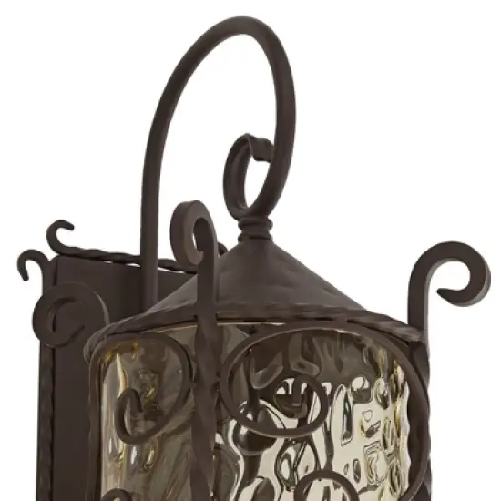 John Timberland Casa Seville Vintage Rustic Outdoor Wall Light Fixture Dark Walnut Scroll 23 3/4" Champagne Hammered Glass for Post Exterior Barn Deck image {2}