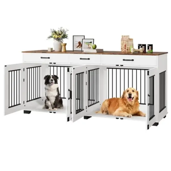 ODK 71" Large Dog Crate Furniture for 2 Dogs with 3 Drawers, Heavy Duty Double Indoor Dog Kennel and TV Stand for Medium Large Dogs image {7}