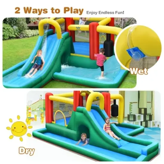 Inflatable Slide Water Park Climbing Bouncer Bounce House w/Tunnel & 735W Blower image {4}