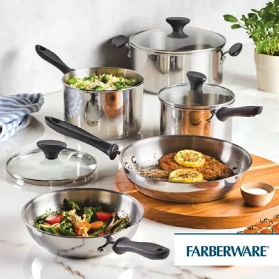 Farberware Reliance 12pc Stainless Steel Cookware Pot and Pan Set Silver: Dishwasher-Safe, Induction Compatible, Tempered Glass Lids image {8}
