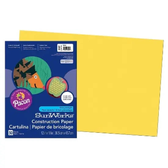 Pacon SunWorks 12" x 18" Construction Paper Yellow 50 Sheets/Pack 5 Packs (PAC8407-5) image {1}