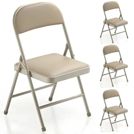 SUGIFT 4-Pack Heavy Duty Metal Folding Chairs with Padded Seat & Back, Portable for Indoor/Outdoor Events, Office, Wedding, Party, Beige, 330 lbs image {6}