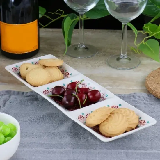 Gibson Home Village Vines 13.5 Inch Ceramic Rectangular 3 Section Tray in Red image {5}