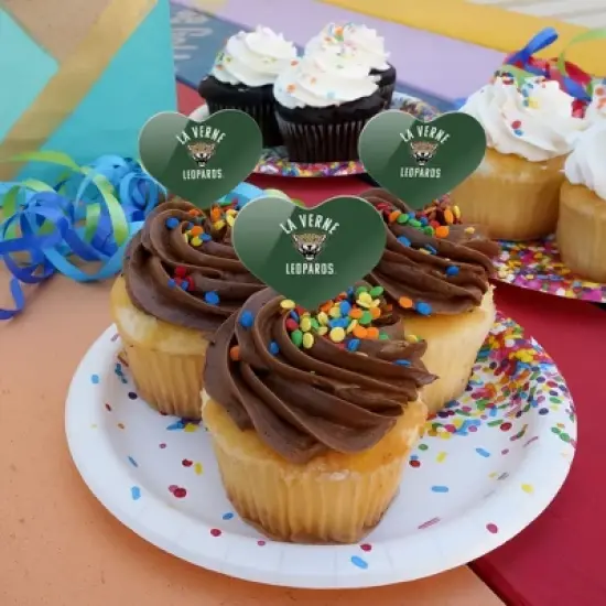University of La Verne Leopards Logo Heart Love Cupcake Picks Toppers Decoration Set of 6 image {3}