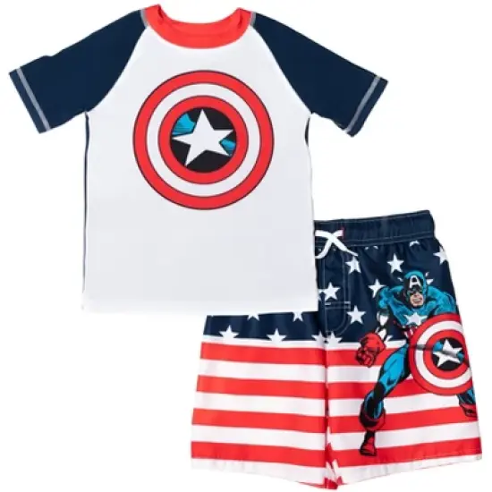 Marvel Avengers Rash Guard and Swim Trunks Outfit Set Toddler to Little Kid image {11}