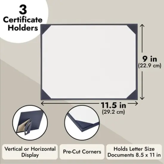 Juvale 3 Pack Navy Blue Certificate Holders with Stand - Single-Sided Document Holders for Diplomas, Awards, Certifications image {5}