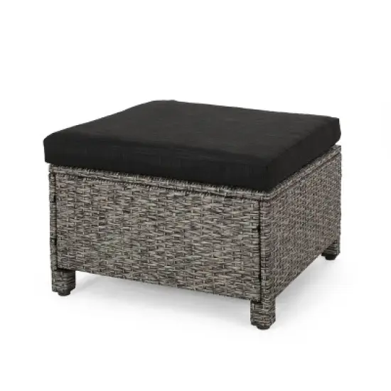 Puerta 2pk Outdoor Wicker Ottomans with Cushions - Black/Dark Gray - Christopher Knight Home image {4}