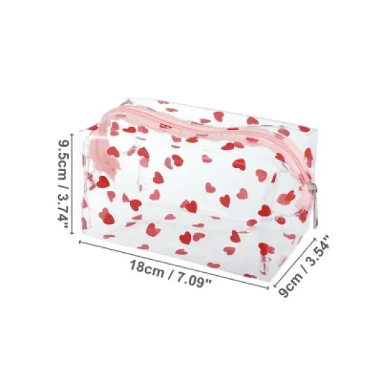 Unique Bargains Portable PVC Clear Heart Makeup Bag Hearts Red 1 Pc image {1}