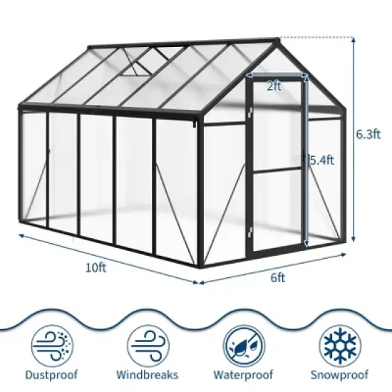 Garvee Walk-In Greenhouse with Polycarbonate Panels, Aluminum Frame, Quick Setup, Roof Vent, Outdoor Garden Greenhouse image {2}