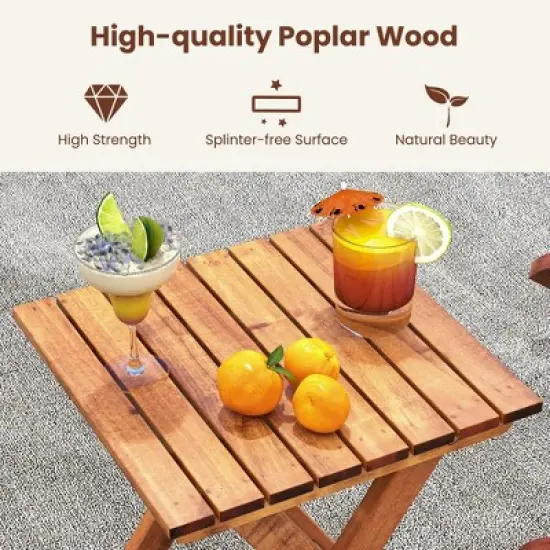 Tangkula 3PCS Patio Poplar Wood Rocking Bistro Set Outdoor Furniture Set for Garden image {4}