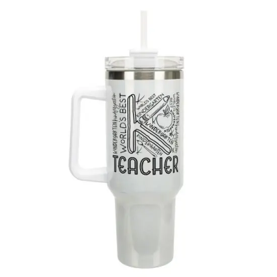 Elanze Designs World's Best Kindergarten Teacher 40 oz. Stainless Steel, Large Water Bottle Coffee Mug, Spill & Leak Resistant, Thermal Travel Tumbler image {1}