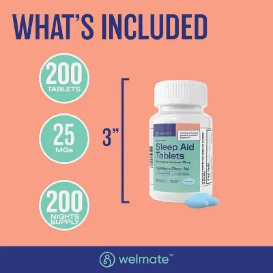 WELMATE Sleep Aid Doxylamine Succinate 25 mg Tablets - 200ct image {5}