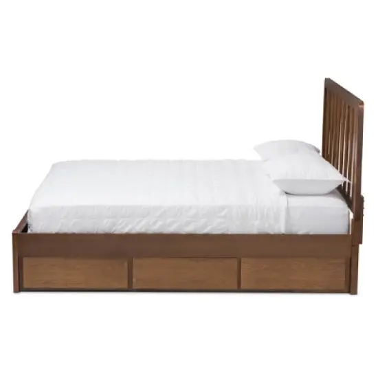 Queen Raurey Modern and Contemporary Walnut Finished Storage Platform Bed Brown - Baxton Studio image {2}