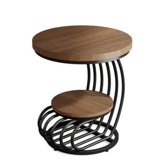 Tribesigns 2-tier Round End Table, Side Table with Storage Shelf, Metal Arc-Shaped Frame Accent Table for Living Room, Bedroom image {10}