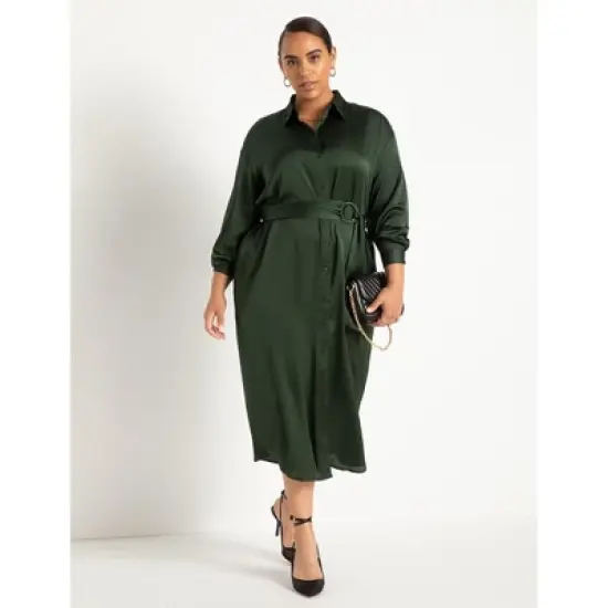 ELOQUII Women&rsquo;s Plus Size Satin Button Down Maxi Shirtdress image {4}