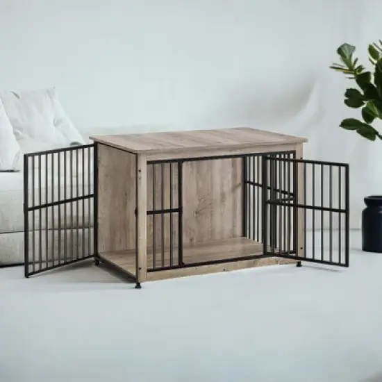 Dog Crate Furniture, End Table, Kennel for Dogs up to 70 lb, Modern Design Heavy-Duty Cage with Removable Tray, Double Doors image {3}
