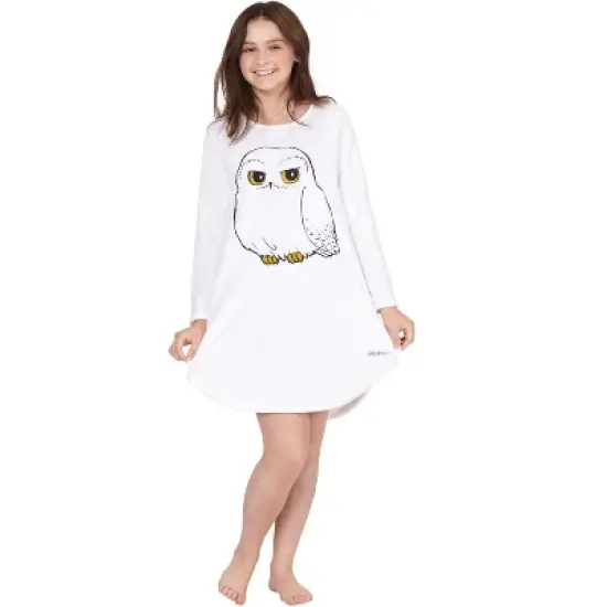 Harry Potter Pajama Girls' Hedwig Owl Micro Raschel Fleece Hi-Lo Nightgown Costume image {4}