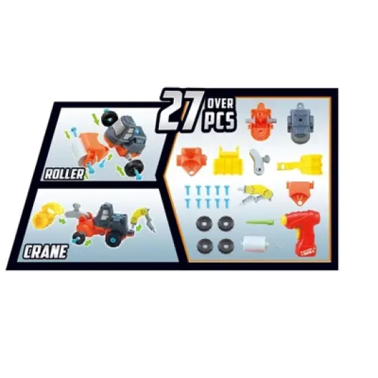 Ready! Set! Play! Link 27 Piece 3-In-1 Take-A-Part Construction Toy Truck Turns into Bulldozer, Excavator, And Roller image {3}