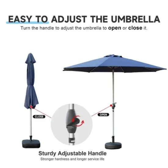 Syemin Outdoor Patio Umbrella with 8 Sturdy Ribs, Push Button Tilt and Crank, Waterproof, UV-Resistant Uitable for Garden, Blue, 108"*108"*94.44" image {3}