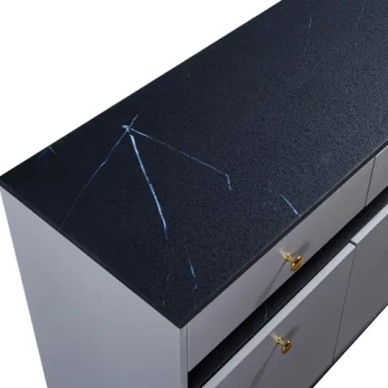 Contemporary Dressing Table with LED Lights and Marble Top, Gray - ModernLuxe image {7}