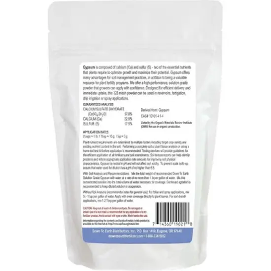 Down to Earth Gypsum Calcium Sulfate Dihydrate Solution Grade Fertilizer, 1 lb image {1}
