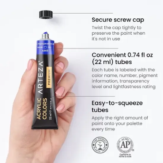 Arteza Premium Acrylic Artist Paint Art Supply Set, 22ml Tubes - 12 Pack image {2}