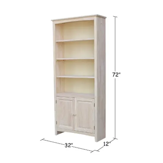 72" Shaker Bookcase with Two Lower Doors - International Concepts image {7}