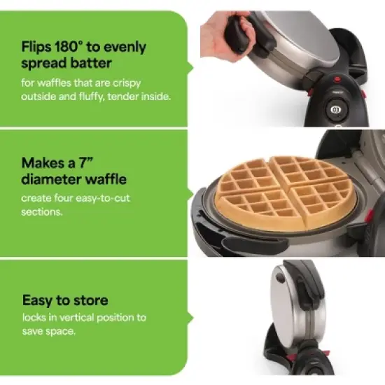 Presto FlipSide Belgian Waffle Maker, Nonstick Kitchen Appliance, 7 Inch, Black image {4}