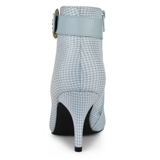 Allegra K Women's Buckle Stiletto High Heels Houndstooth Ankle Boots image {3}