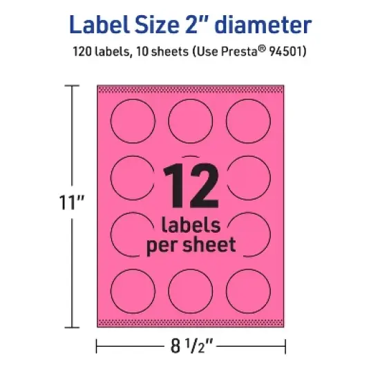 Avery Bright Pink Paper Labels, 2" Diameter Round image {4}