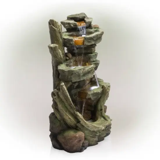 Cascading Stone Tower Fountain With Cool White LED Lights - Alpine Corporation image {2}