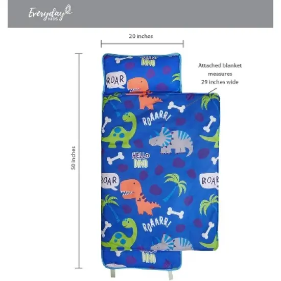 Everyday Kids Roarin' Dinos Nap Mat with Removable Pillow &ndash; Soft, Roll-Up Sleeping Bag with Handle for Ages 3&ndash;6 &ndash; Ideal for Preschool & Travel image {9}