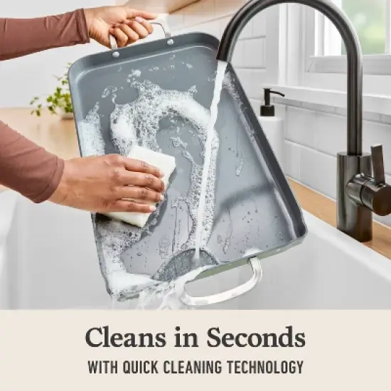 Calphalon Ceramic Double Griddle Silver Ash: Nonstick Double Burner Griddle Pan, Dishwasher-Safe, Anodized Aluminum image {1}