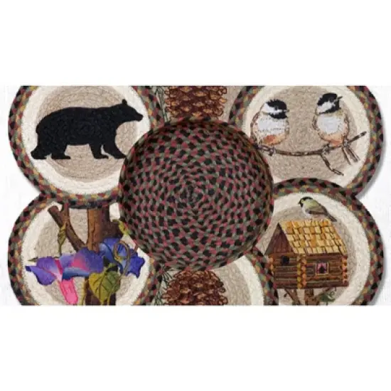 Earth Rugs Cabin Bear Round Trivet in a Basket &ndash; Rustic Kitchen Hot Pad 10"x10" image {1}