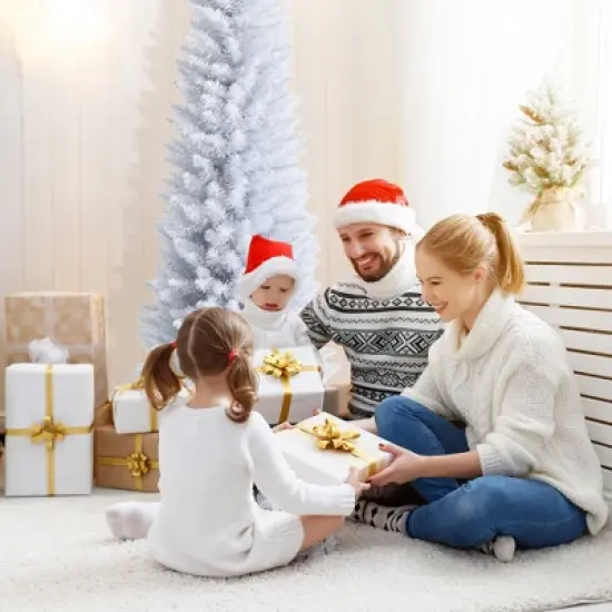 Costway 6ft Unlit Artificial Slim Pencil Christmas Tree with Metal Stand White image {2}
