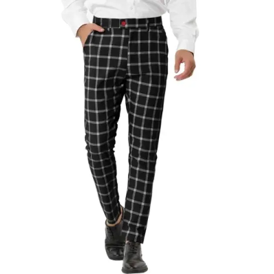 Lars Amadeus Men's Plaid Dress Pants Slim Fit Business Checked Trousers image {6}