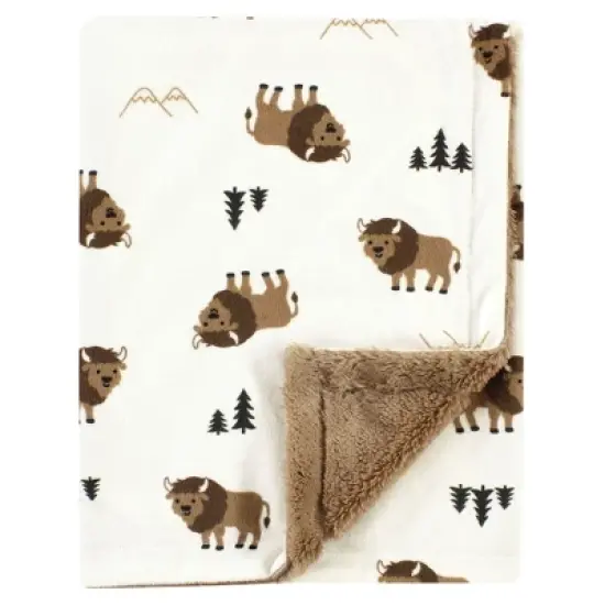 Hudson Baby Plush Blanket with Furry Binding and Back, Wild Buffalo, One Size image {2}