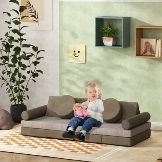 INFURNIC Baby and Toddler Learning Toys Kids Play Couch Modular Set For Creative Play, Joy And Fun Daily, Khaki, 59.1"*26"*17.9" image {2}