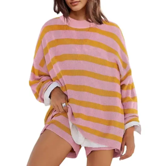 Womens Oversized Lounge Sets 2 Piece Outfits Striped Matching Pajama Set Long Sleeve Sweater Set image {4}